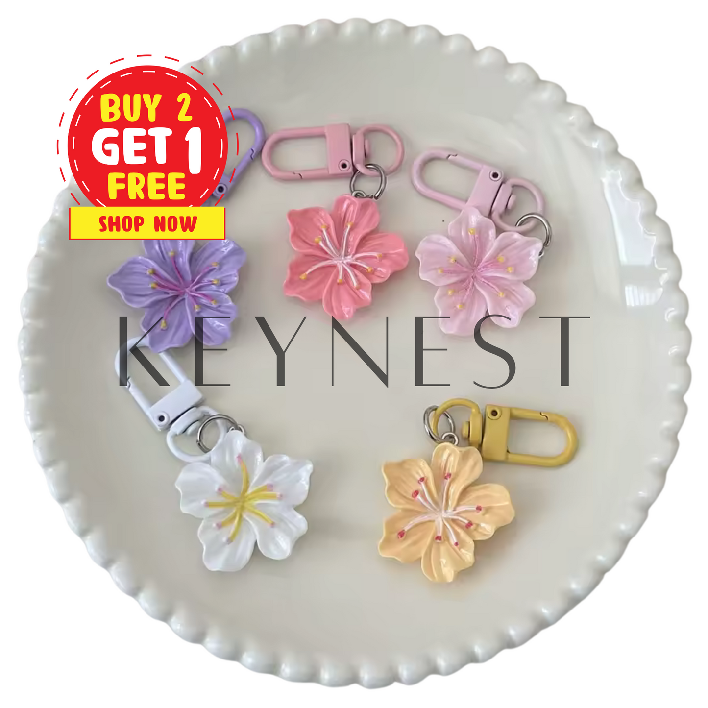 Hibiscus Flower Keychain – 5 tropical colors to see life in color 🌺🌴