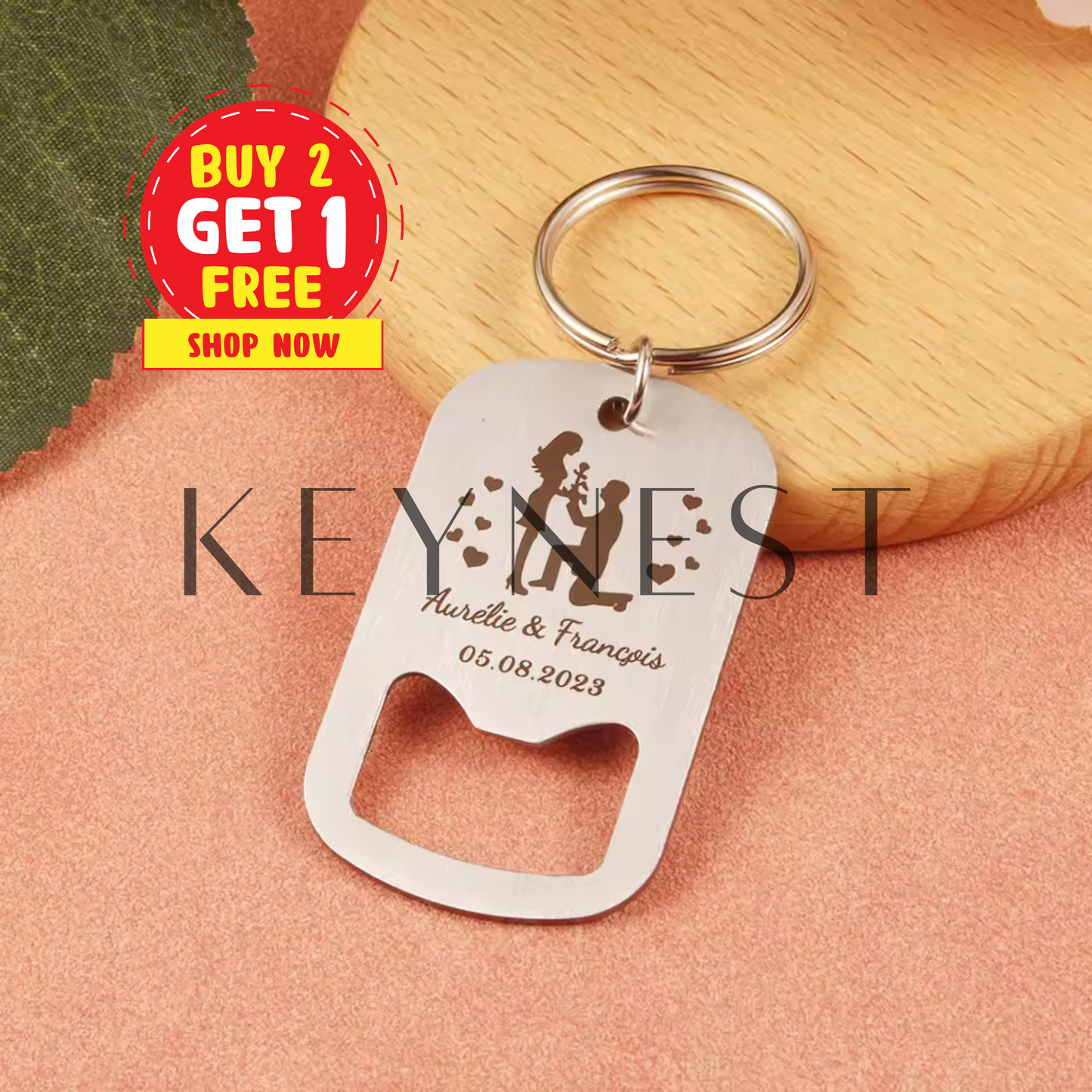 Porte-clé multifonction ouvre-bouteille personnalisé pour mariage 💍