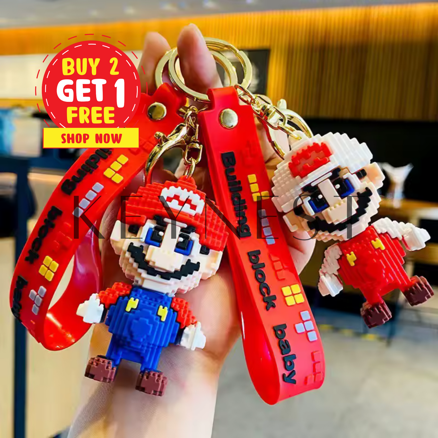 Porte-clé Mario – Version bloc de construction (2 coloris disponibles) 🧱🎮
