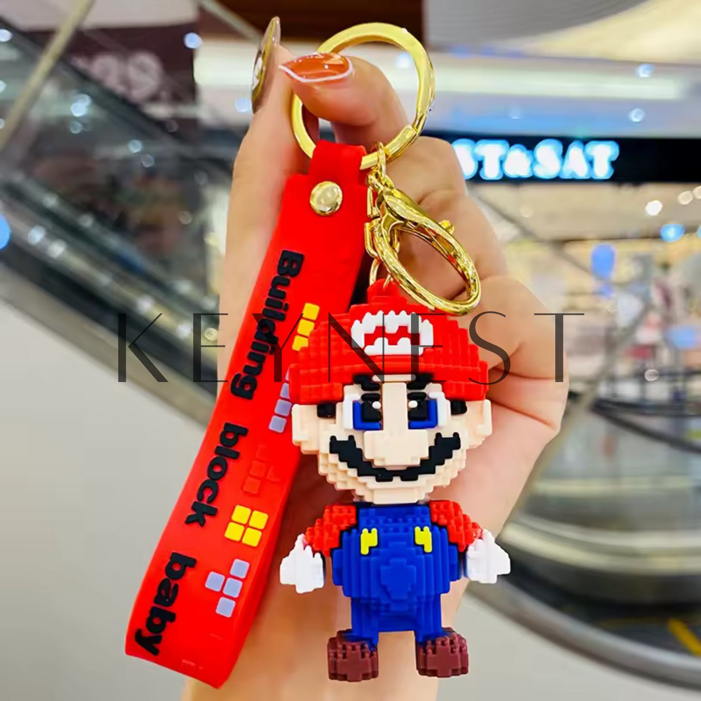 Porte-clé Mario – Version bloc de construction (2 coloris disponibles) 🧱🎮