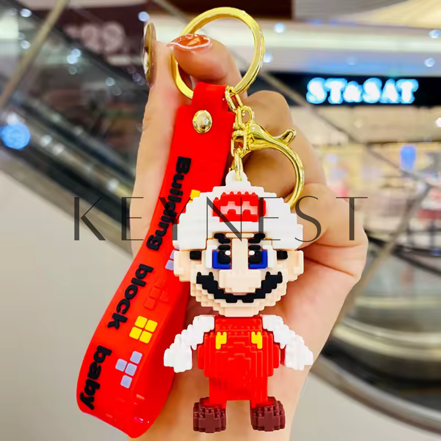 Porte-clé Mario – Version bloc de construction (2 coloris disponibles) 🧱🎮