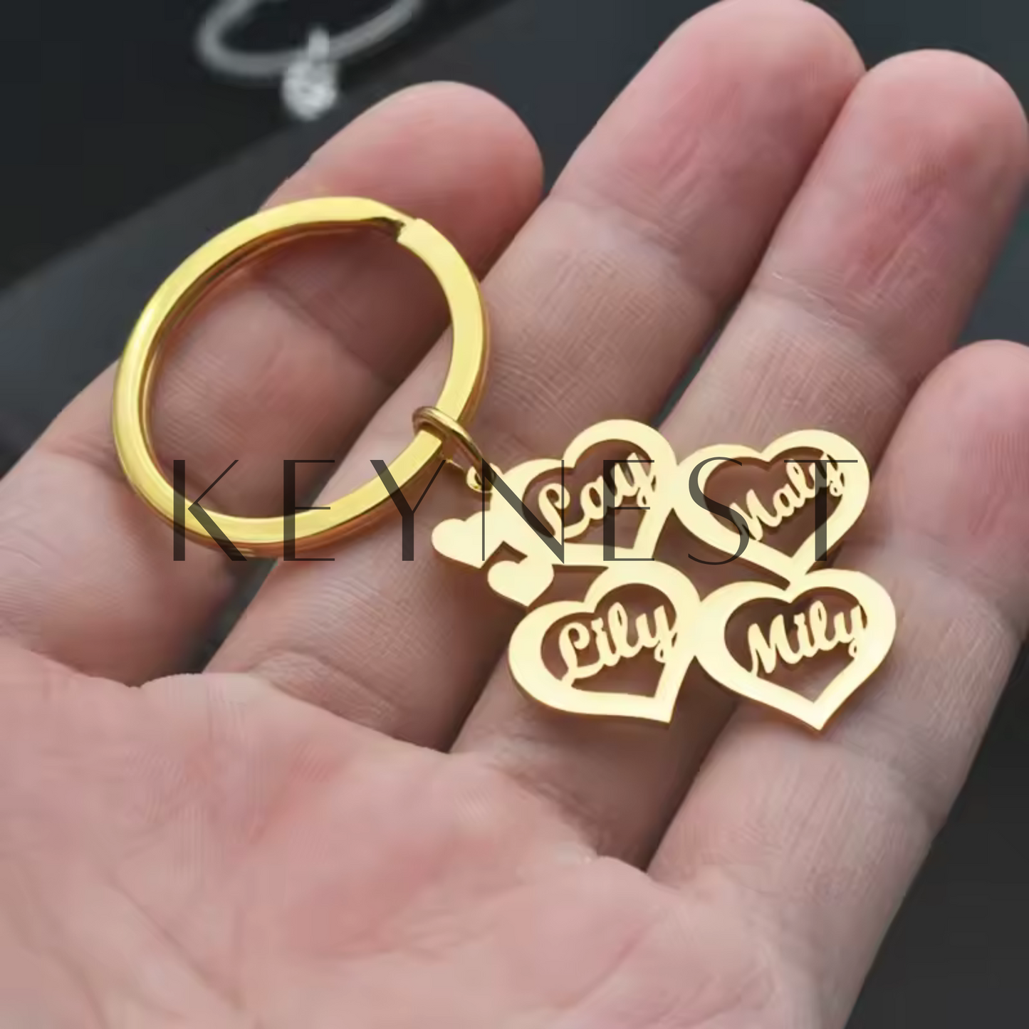 Porte-clé personnalisé avec cœur et prénoms (2 à 5 prénoms) ❤️🗝️
