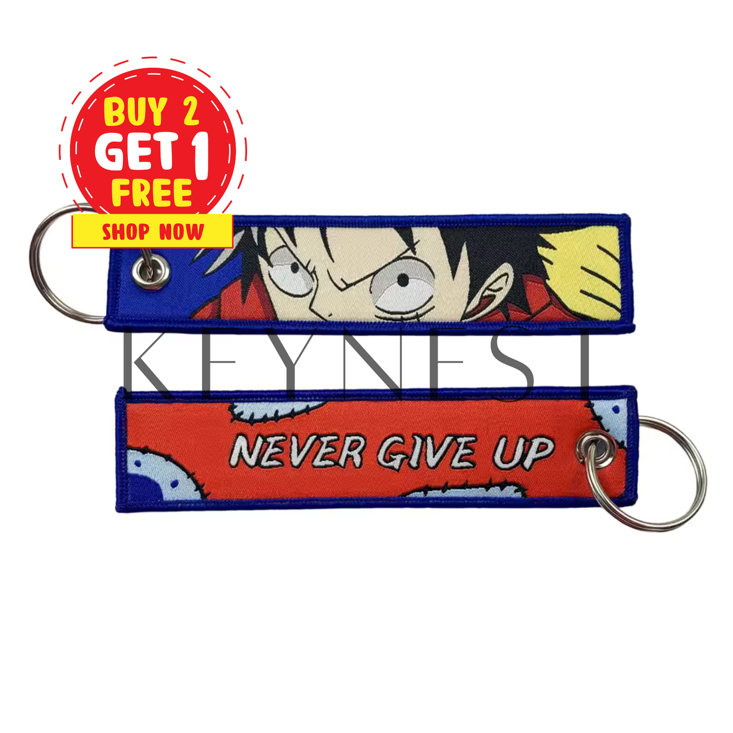 Long porte-clé One Piece – Monkey D. Luffy "Never Give Up" en mode détermination 💪