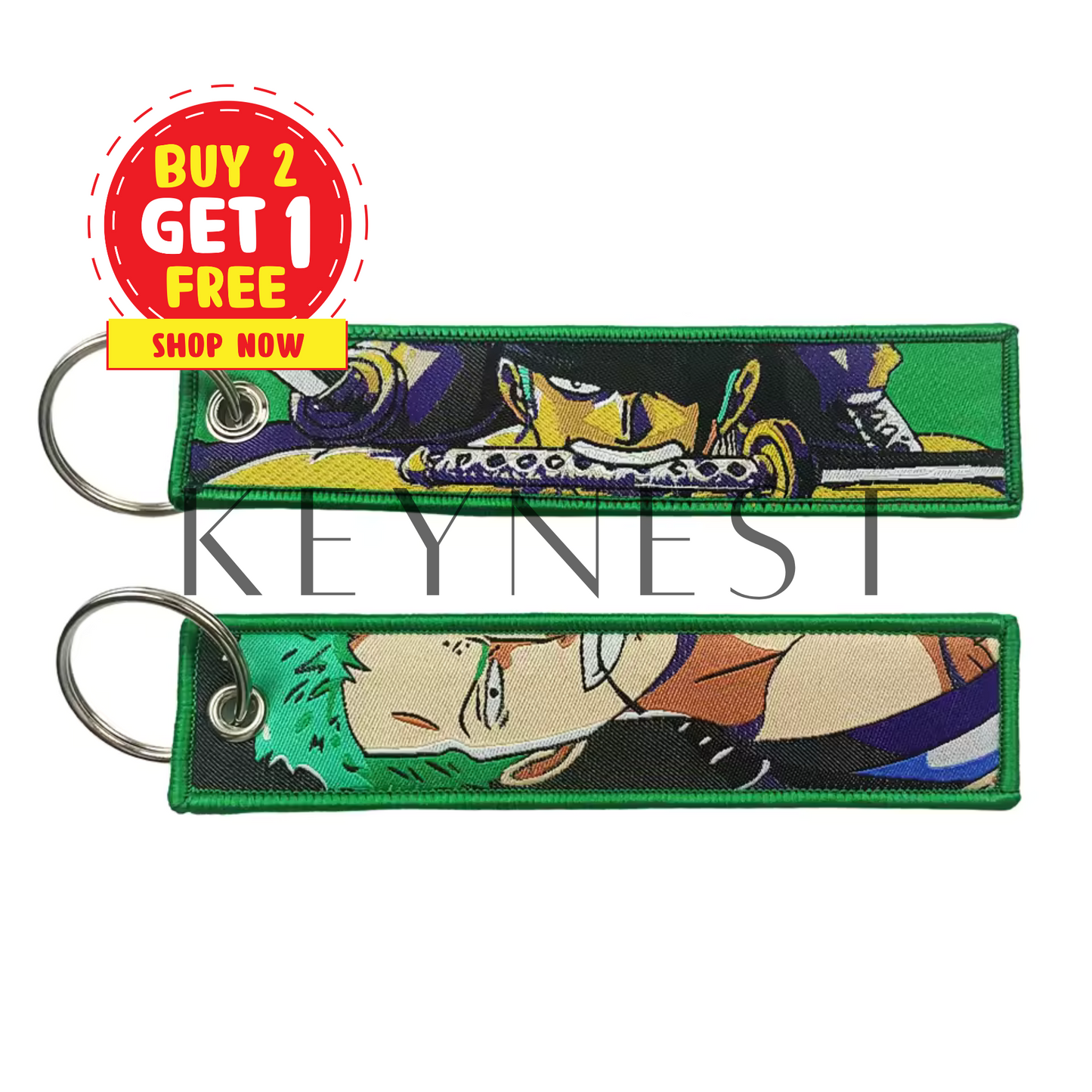 Long porte-clé One Piece – Roronoa Zoro avec katana vert en mode samouraï 🗡️
