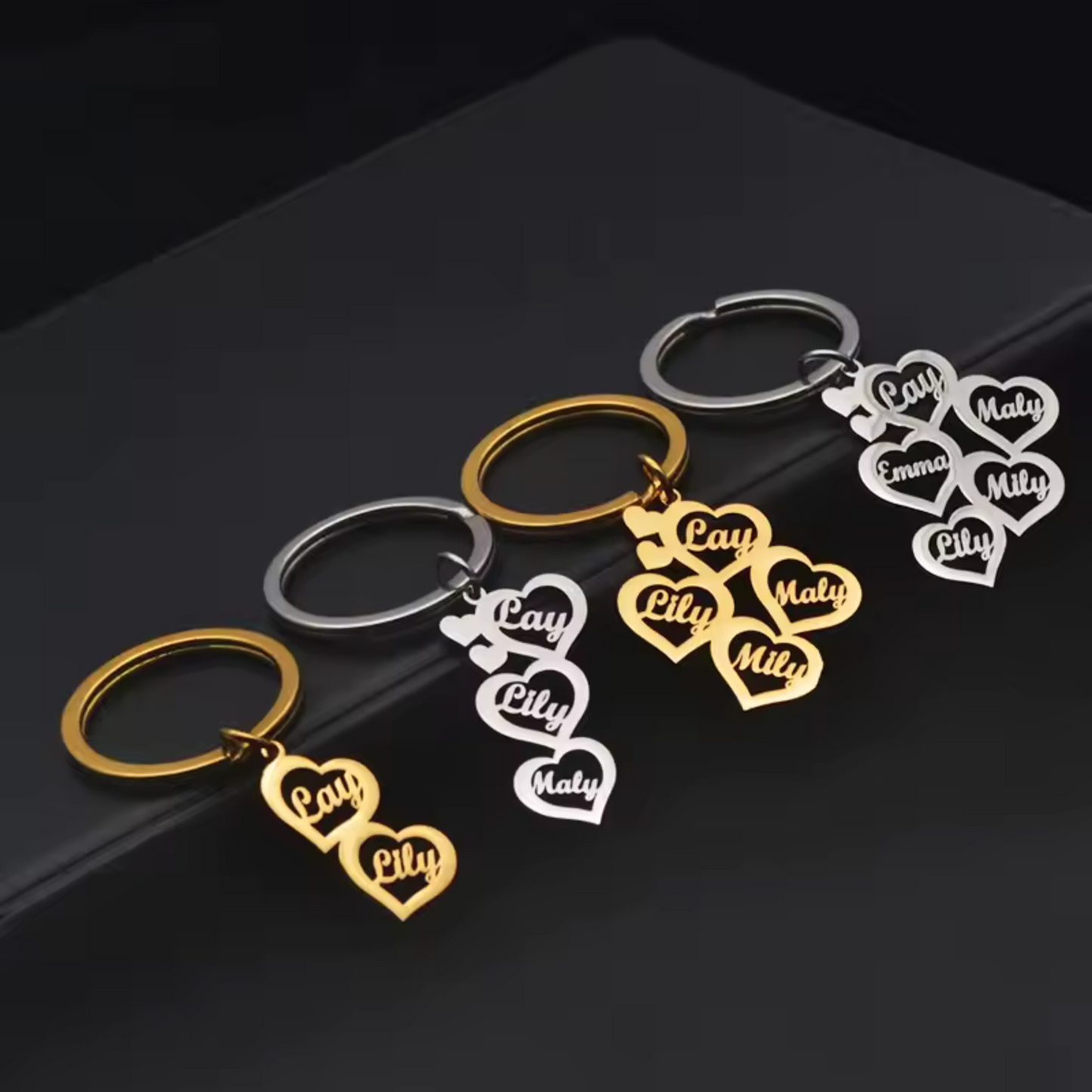 Porte-clé personnalisé avec cœur et prénoms (2 à 5 prénoms) ❤️🗝️