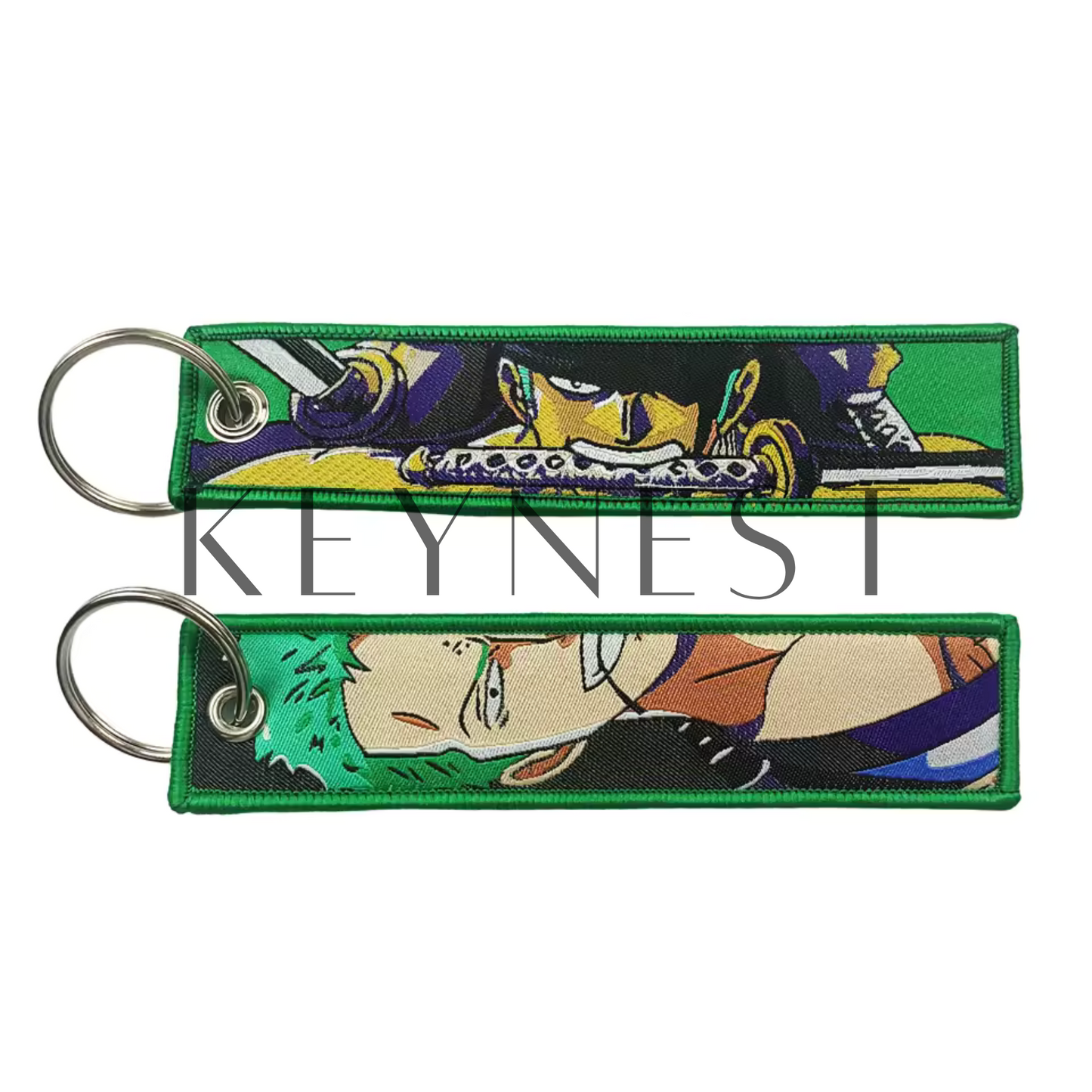 Long porte-clé One Piece – Roronoa Zoro avec katana vert en mode samouraï 🗡️