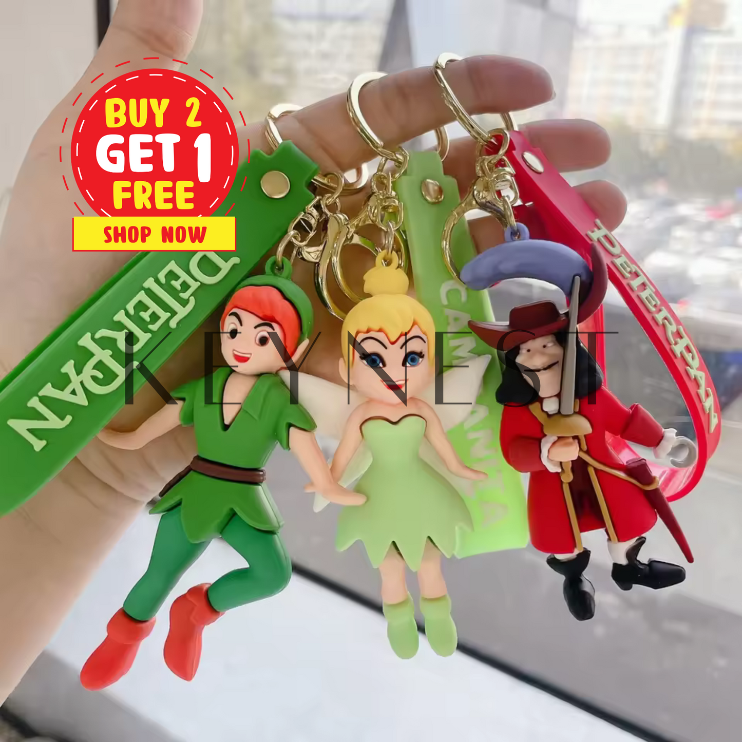 Porte-clé Peter Pan – 3 modèles : Peter, la Fée Clochette et le Capitaine Crochet 🧚♀️