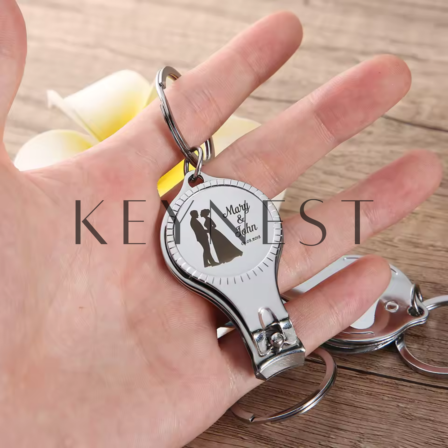 Porte-clé mariage personnalisé – Coupe-ongles et Ouvre-bouteille 💍