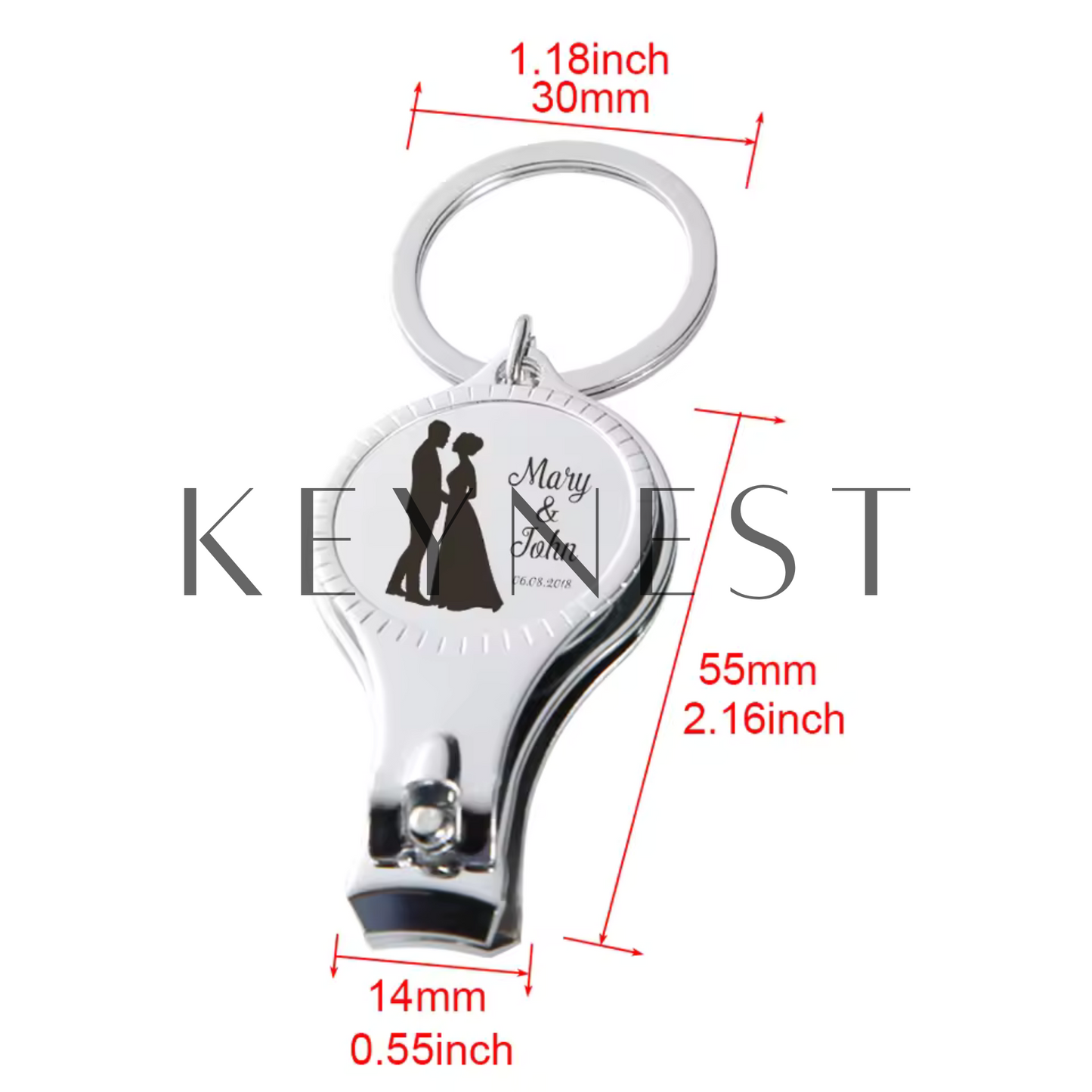 Porte-clé mariage personnalisé – Coupe-ongles et Ouvre-bouteille 💍
