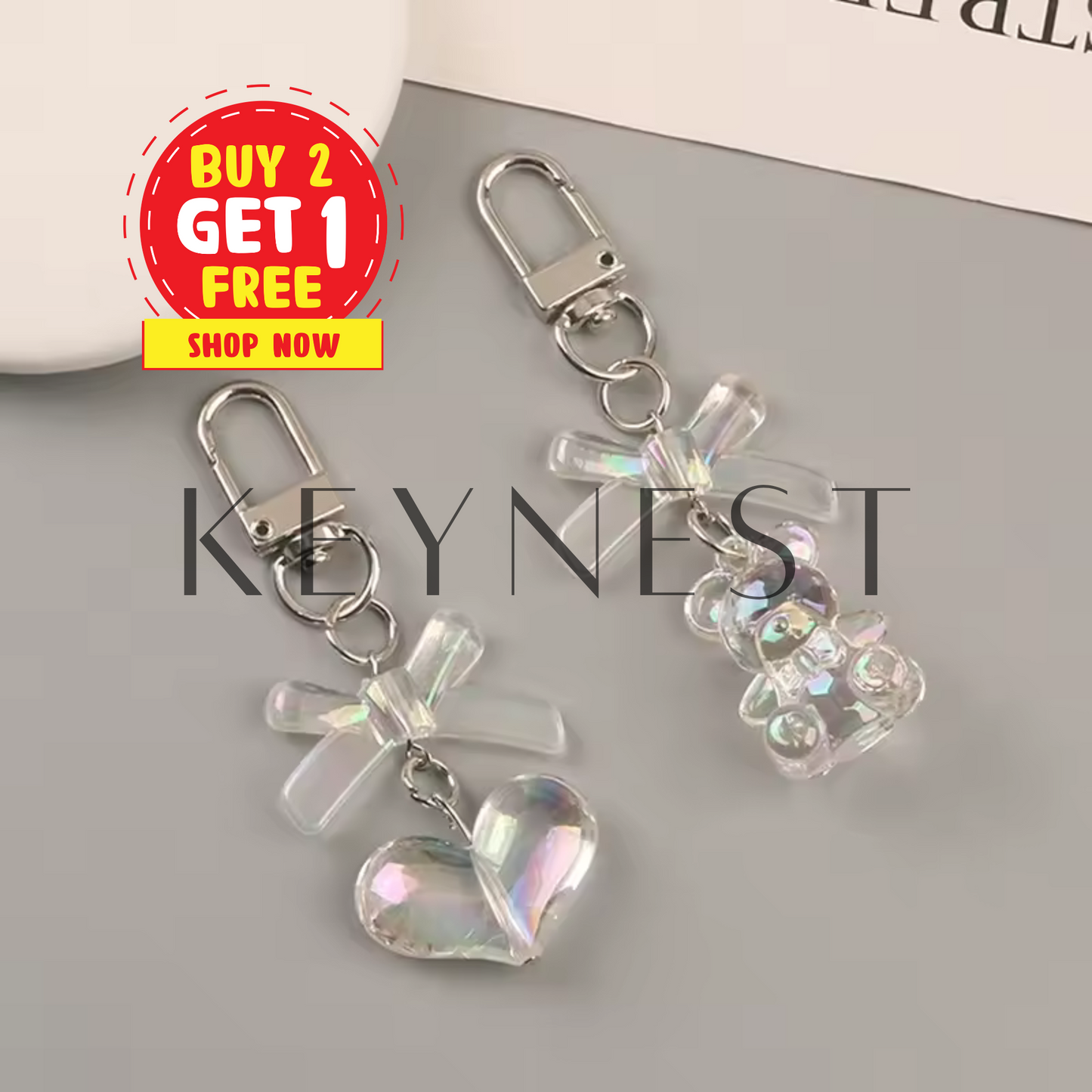 Porte-clé Cœur Transparent (Effet Cristal) ❤️