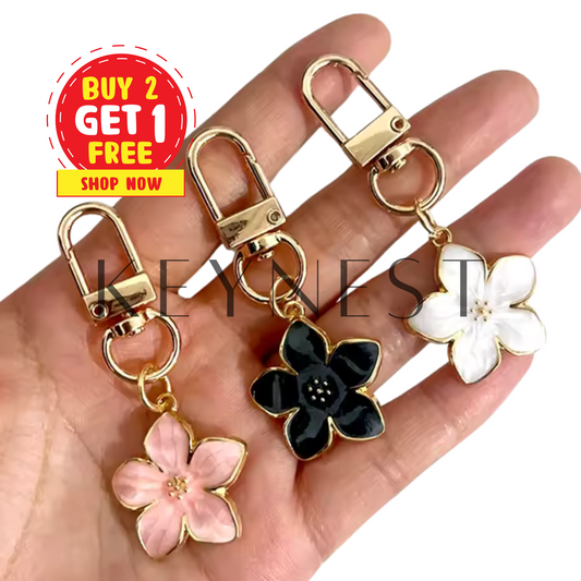 Porte-clé Fleur – 3 coloris élégants : rose, noir ou blanc 🌸🖤🤍