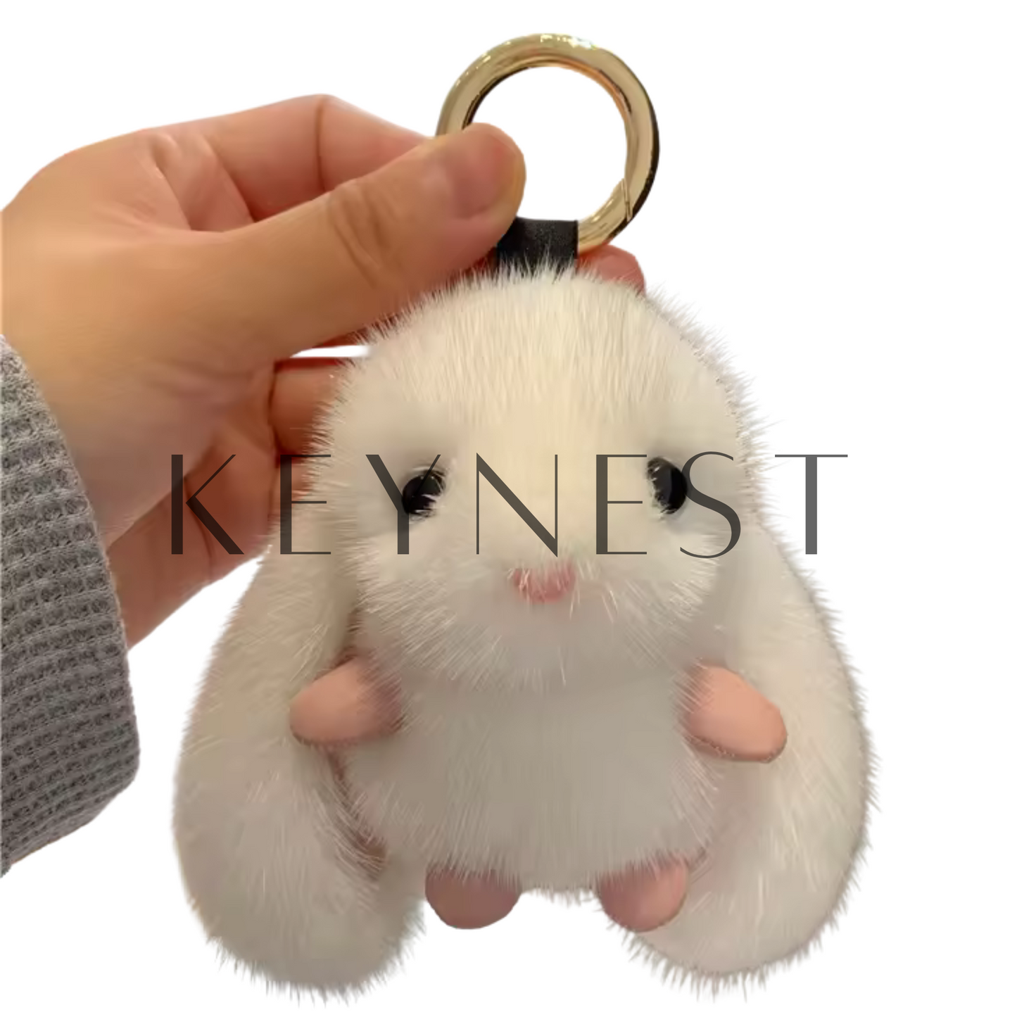 Porte-clé Lapin Blanc – Douceur pompon garantie 🐰