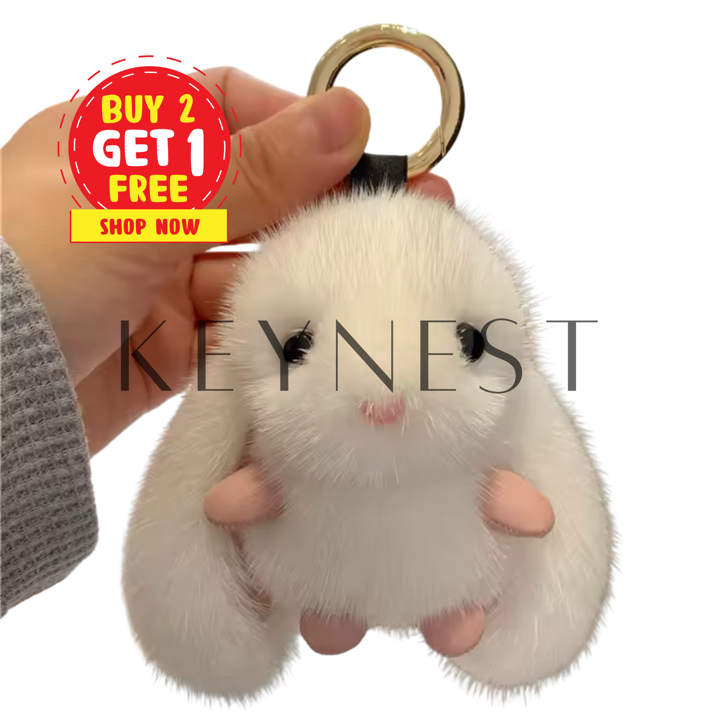 Porte-clé Lapin Blanc – Douceur pompon garantie 🐰