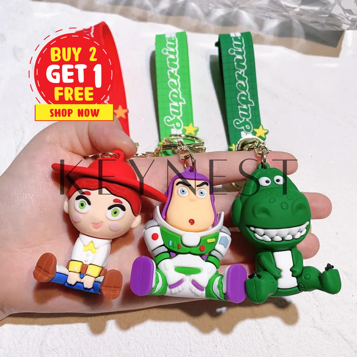 Porte-Clé Toy Story – Andy, Buzz & Rex (3 modèles différents) 🚀🦖👦