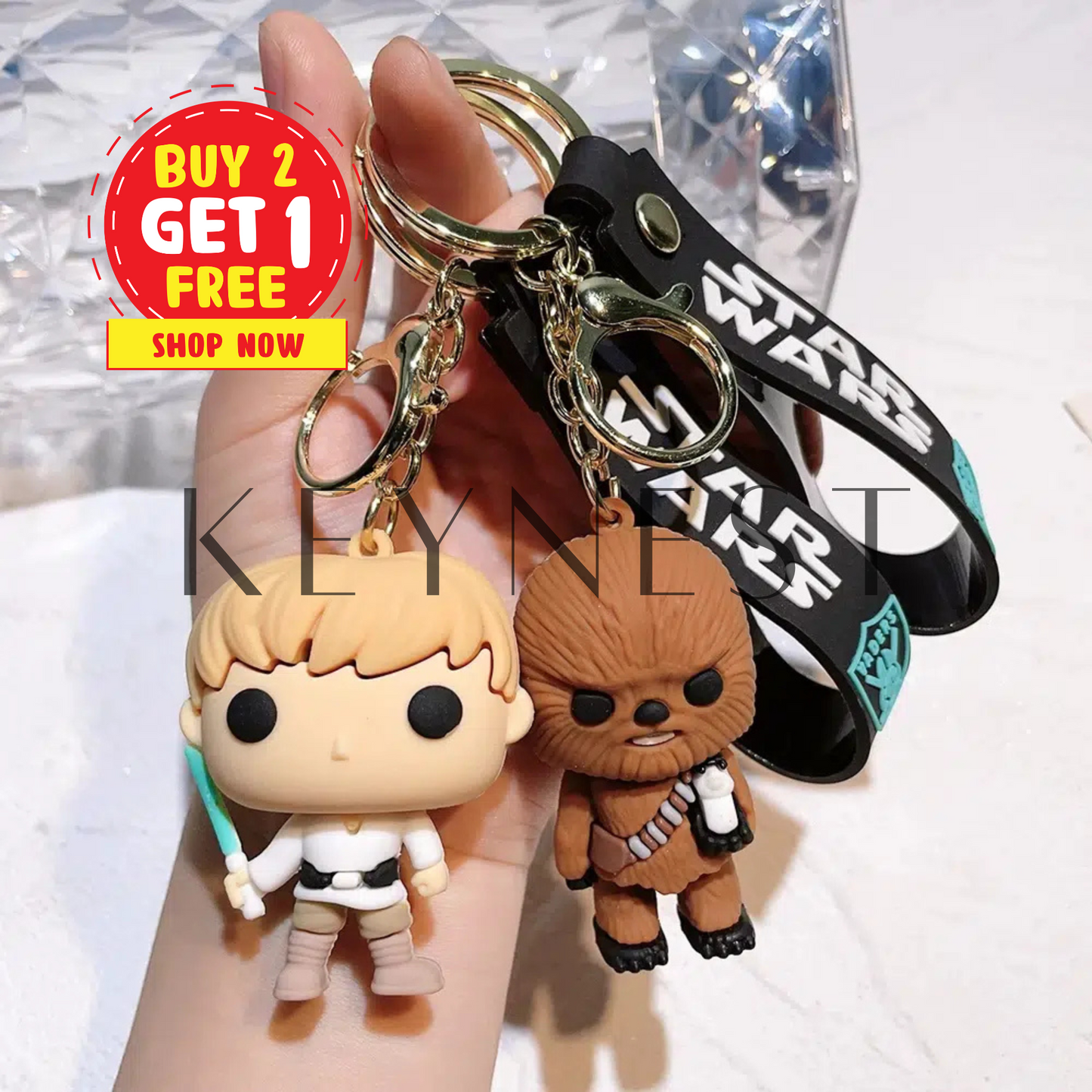 Porte-Clé Star Wars – Luke Skywalker et Chewbacca (2 modèles différents) 🌌🐾⚔️