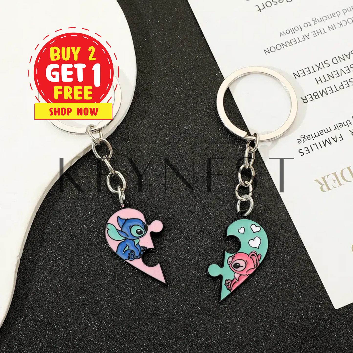 Porte-Clé Couple Stitch avec Cœur 💙