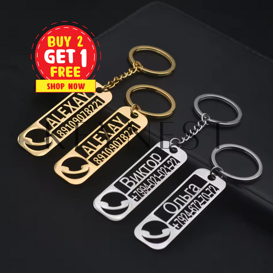 Porte-clé personnalisé anti-perte des clés avec nom, numéro de téléphone et logo 🗝️