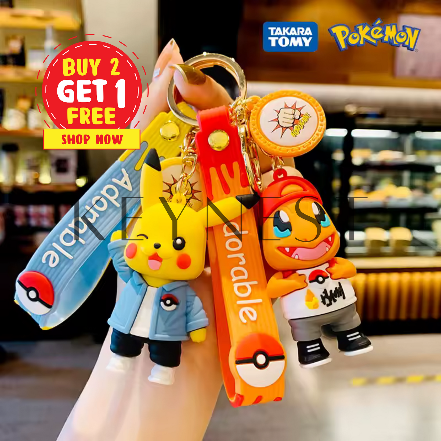 Porte-clé Pokémon (2 modèles différents) – Pikachu et Salamèche version swag ⚡🔥😎