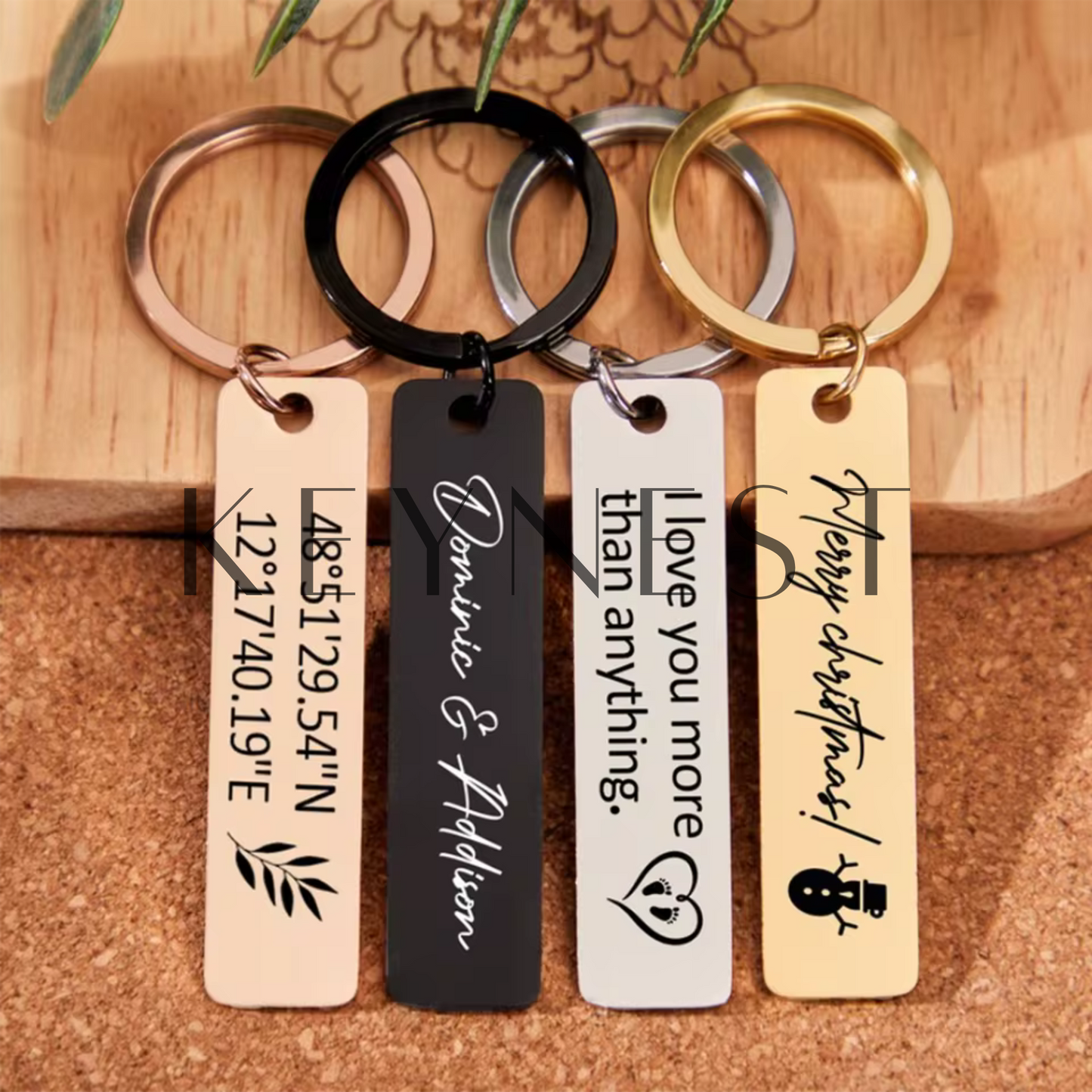 Porte-Clés Rectangulaire Personnalisé avec Nom Gravé en Acier Inoxydable – Un Accessoire Unique et Élégant