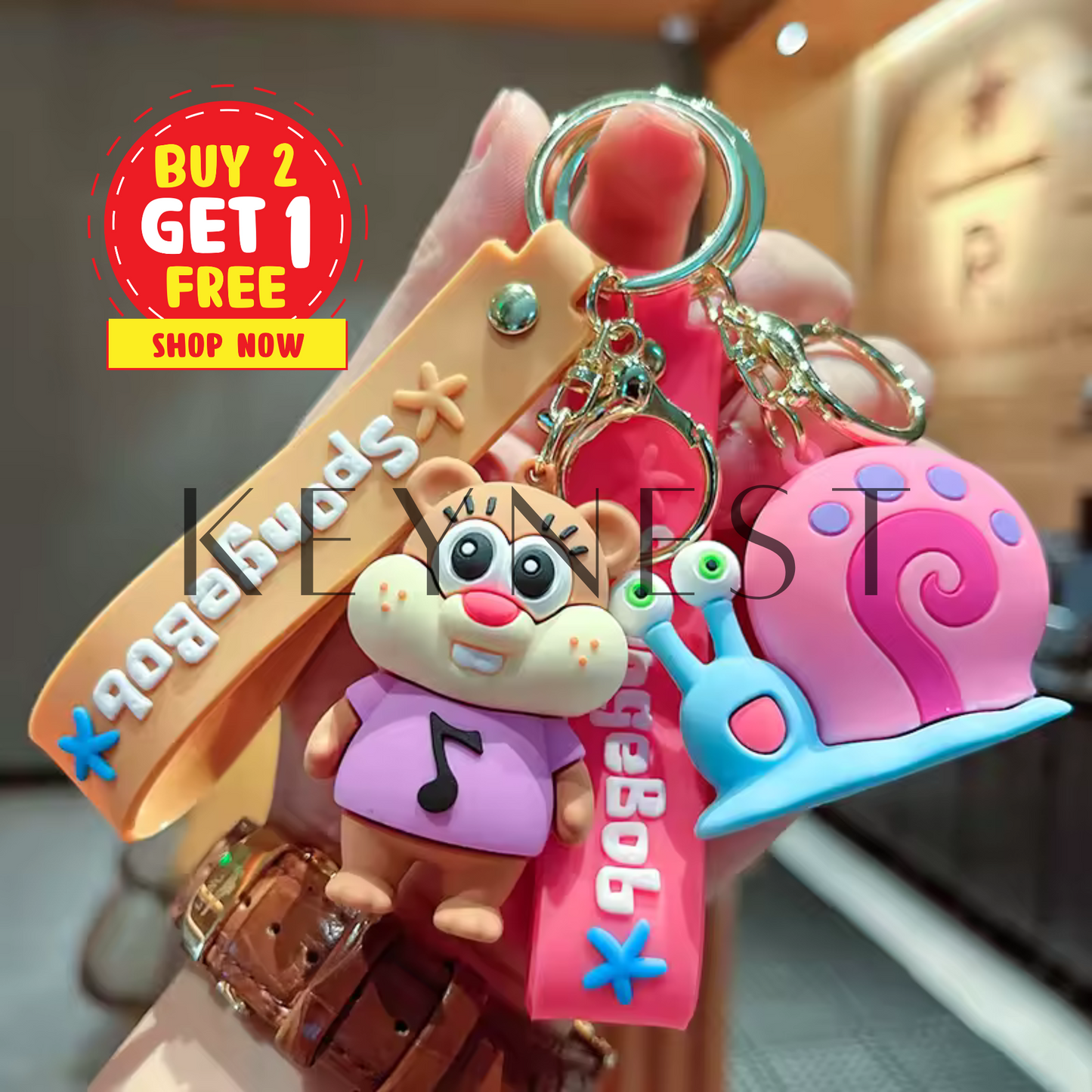 Porte-clé Gary et Sandy Bébé – 2 modèles disponibles pour les fans de Bikini Bottom 🐌🐿️