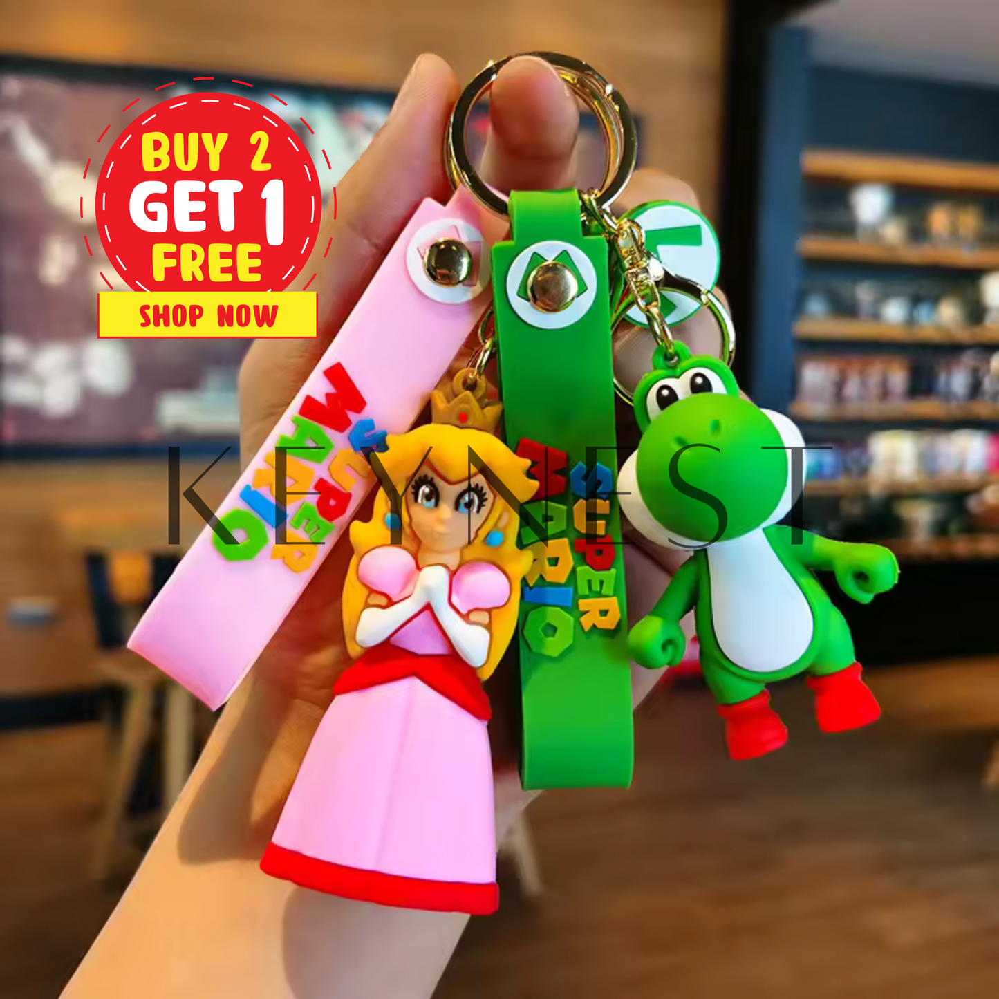 Porte-clé Princesse Peach et Yoshi – 2 modèles tout droit sortis du Royaume Champignon 👑🦖
