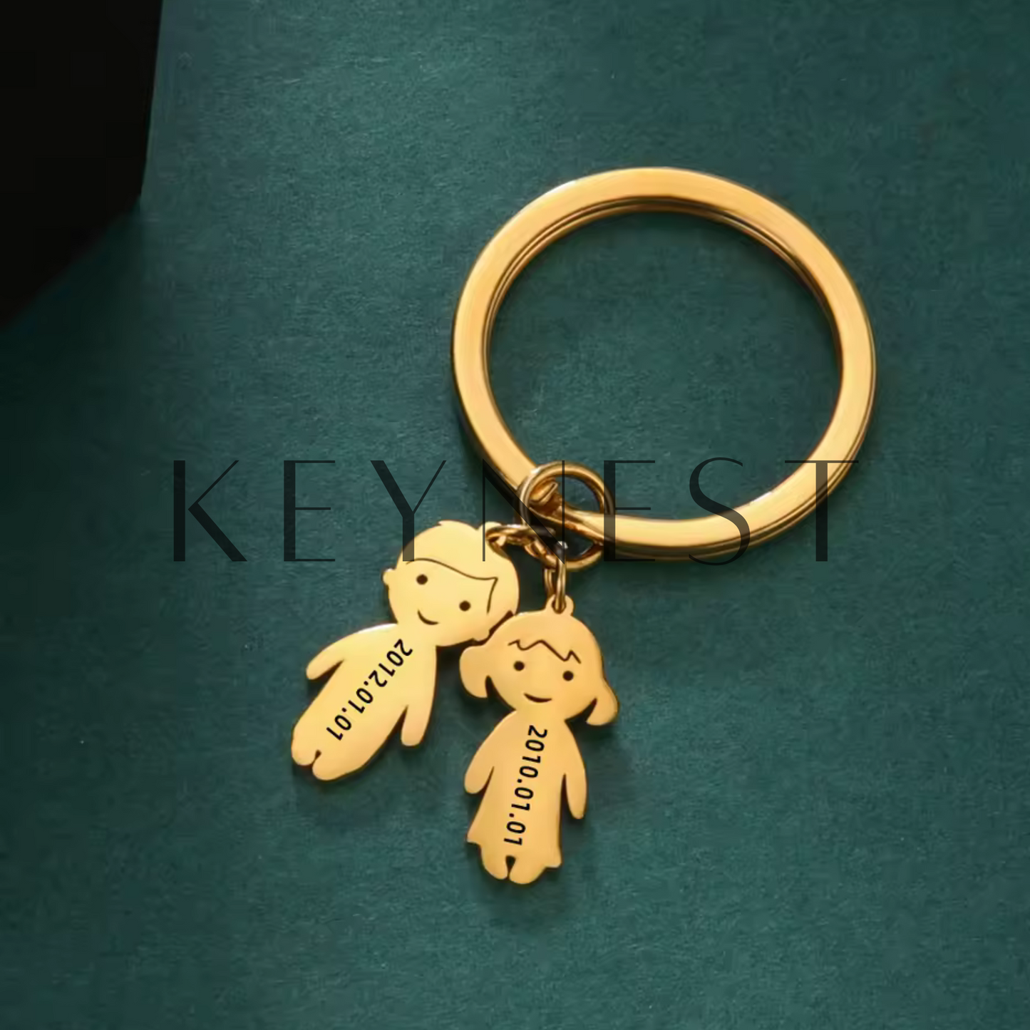 Porte-clé en acier inoxydable – Silhouettes de vos enfants avec prénom ou date gravée