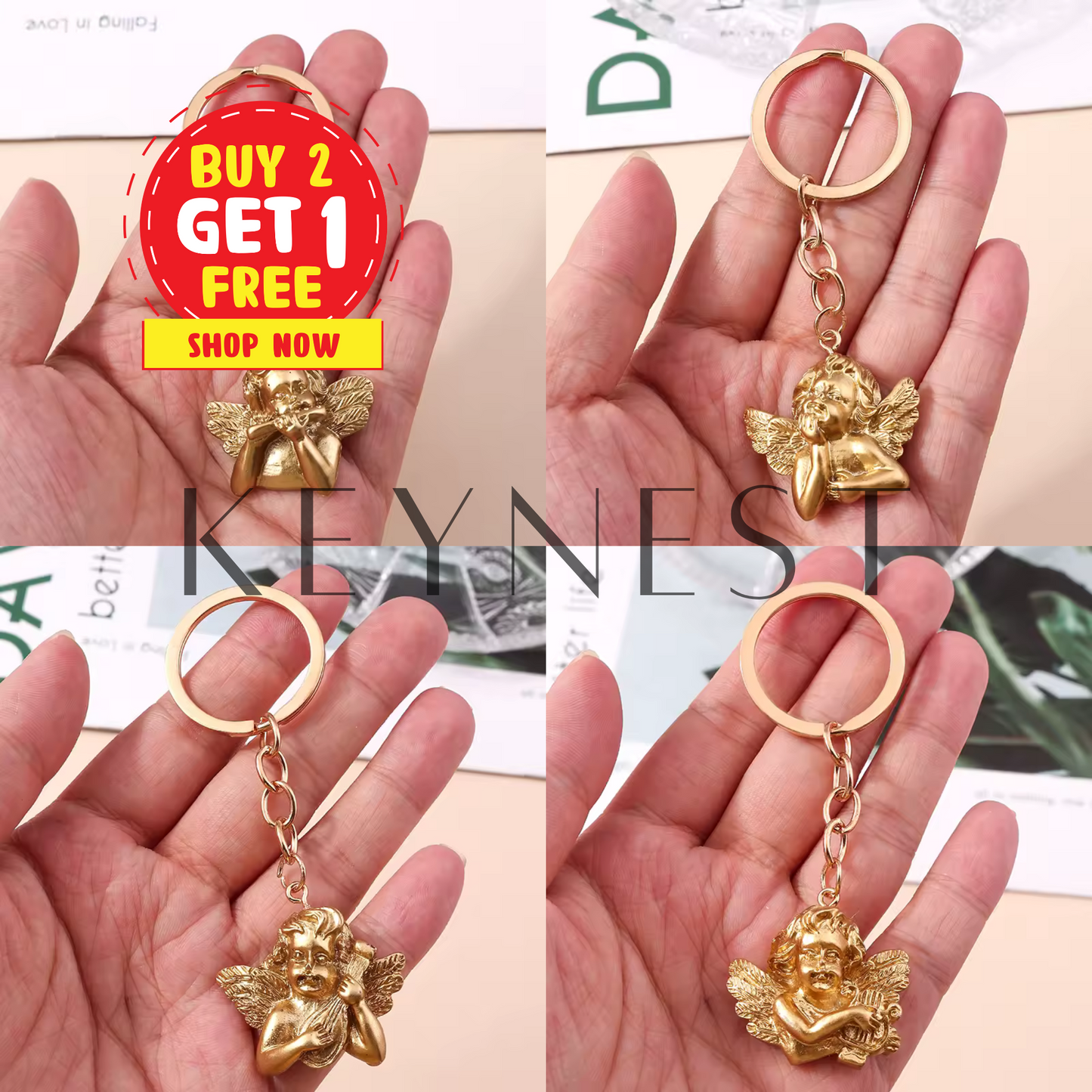 Porte-clés Ange Doré (5 modèles disponibles) ✨